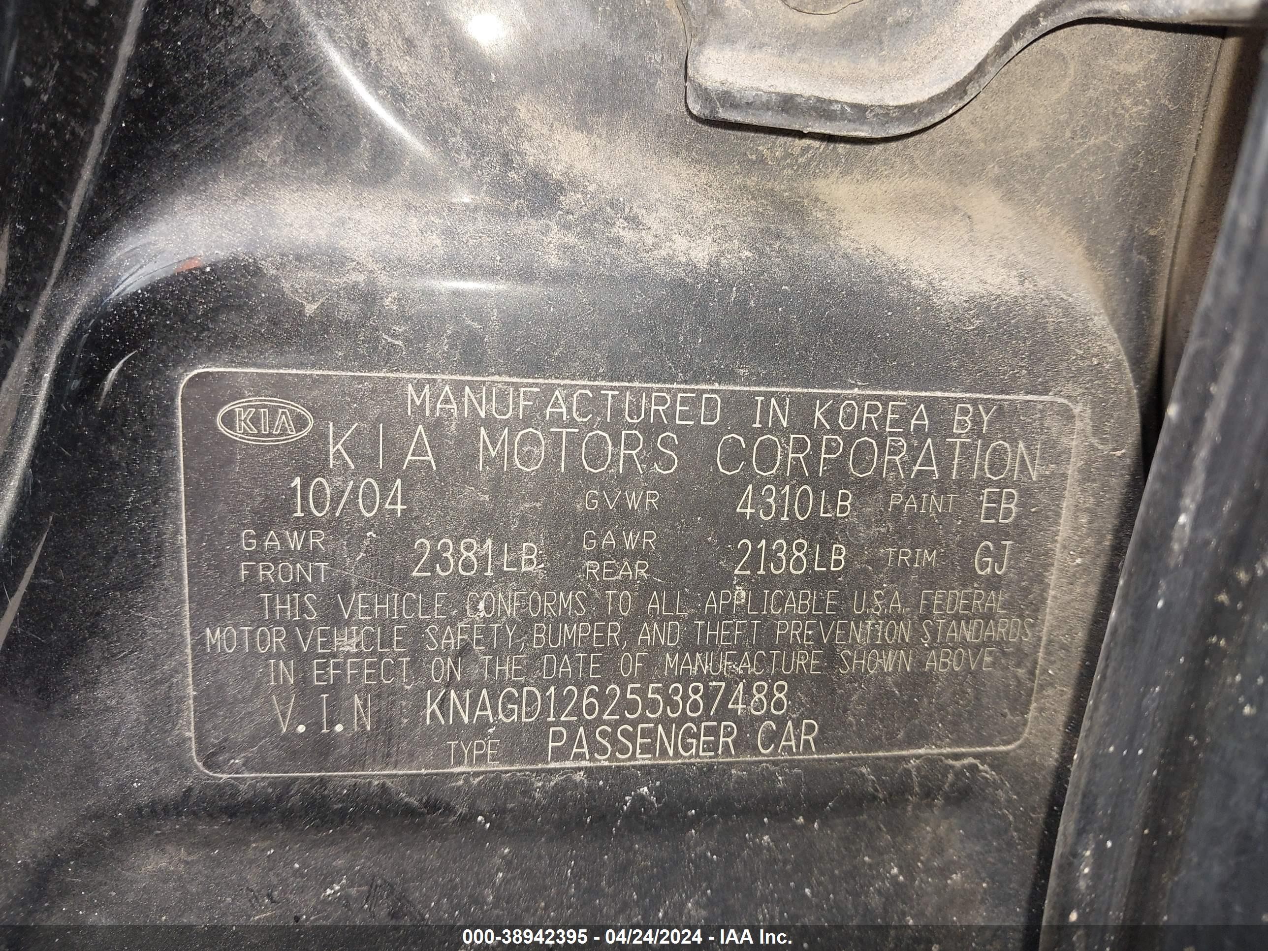 Photo 8 VIN: KNAGD126255387488 - KIA OPTIMA 