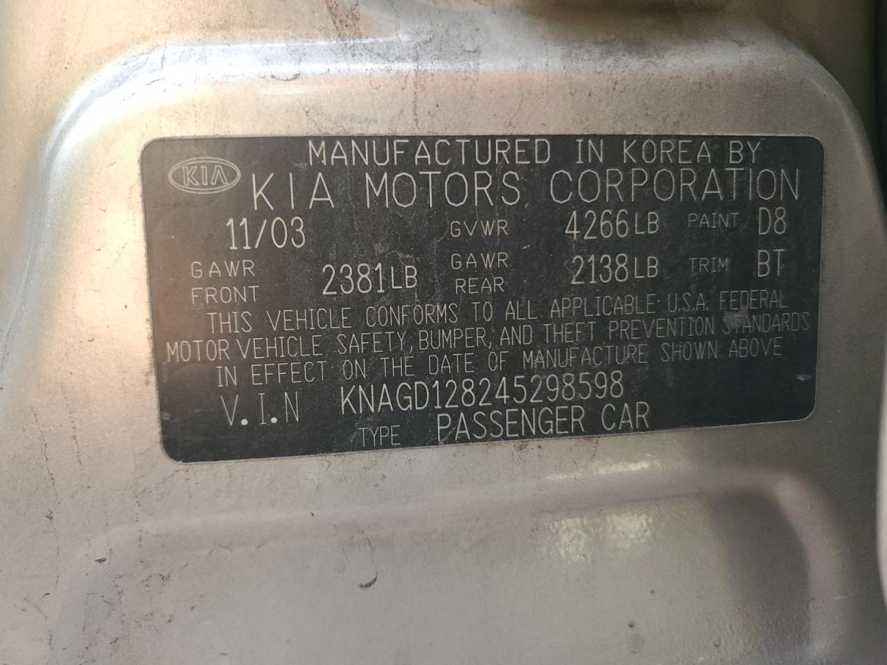 Photo 11 VIN: KNAGD128245298598 - KIA OPTIMA 