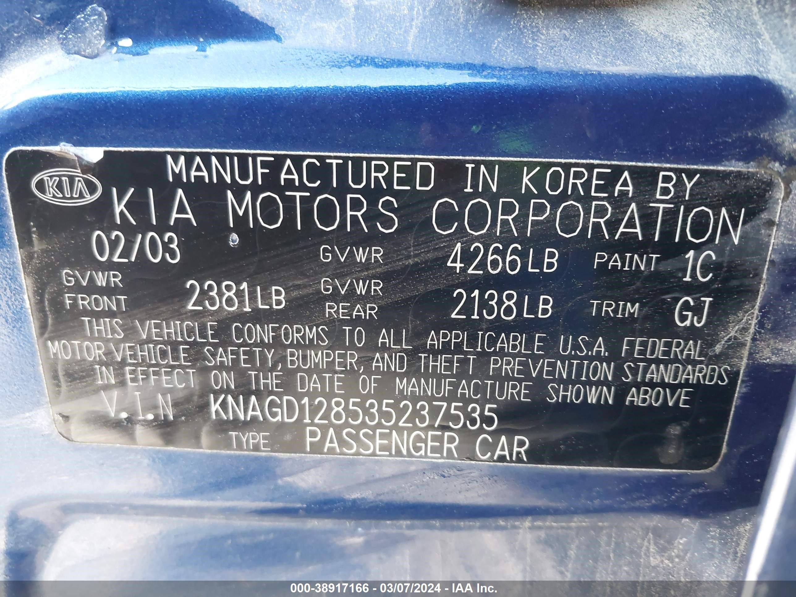 Photo 8 VIN: KNAGD128535237535 - KIA OPTIMA 