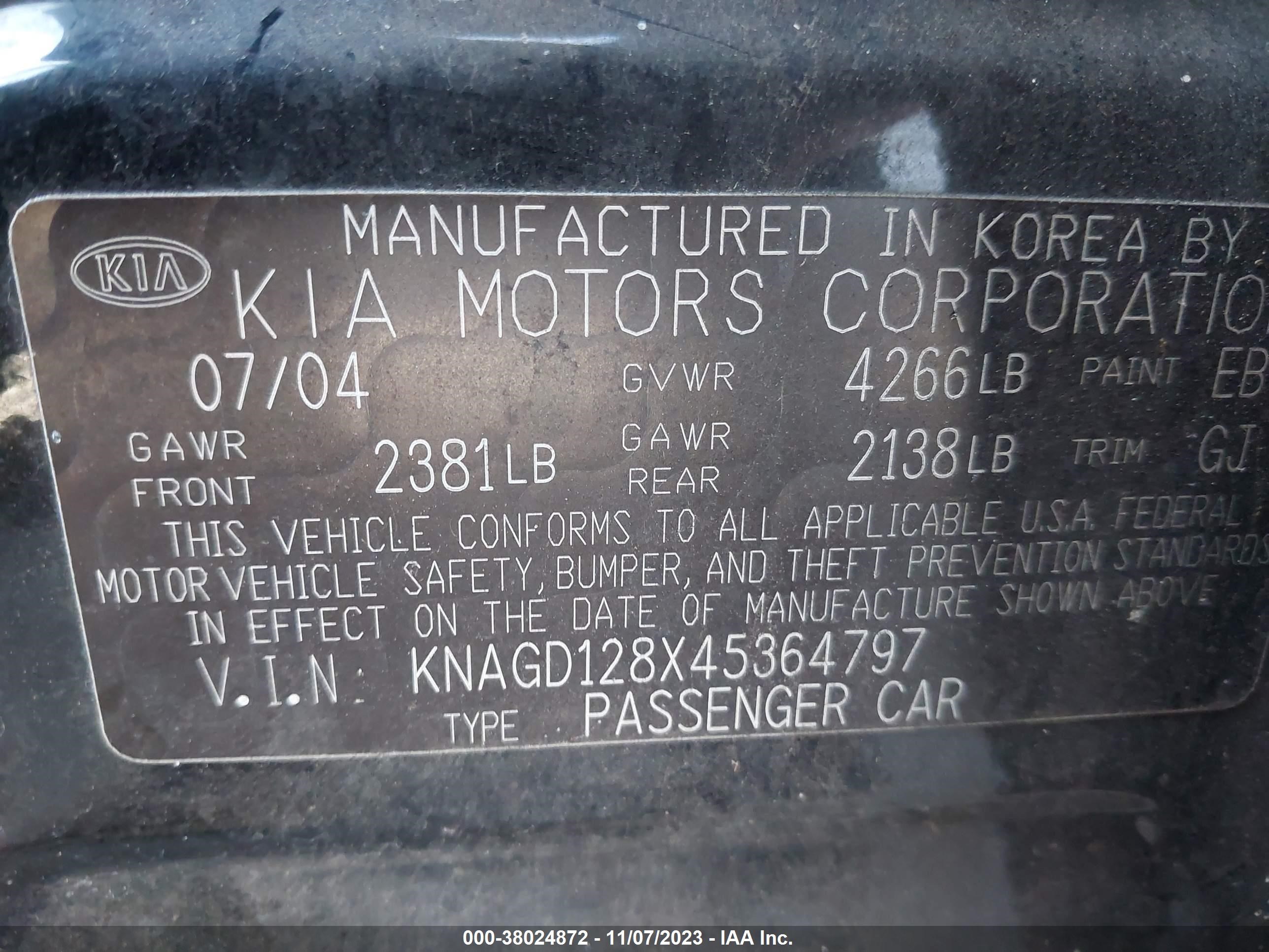 Photo 8 VIN: KNAGD128X45364797 - KIA OPTIMA 