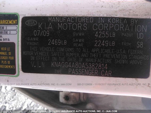 Photo 8 VIN: KNAGG4A80A5382814 - KIA OPTIMA 