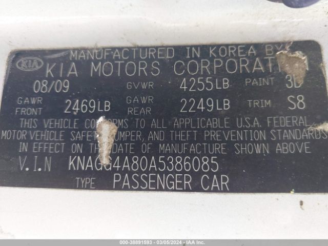 Photo 8 VIN: KNAGG4A80A5386085 - KIA OPTIMA 