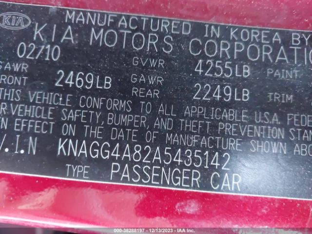 Photo 8 VIN: KNAGG4A82A5435142 - KIA OPTIMA 