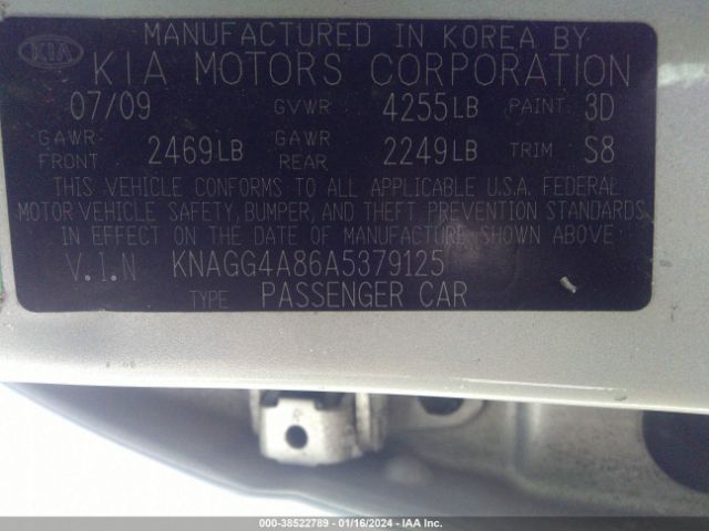 Photo 8 VIN: KNAGG4A86A5379125 - KIA OPTIMA 