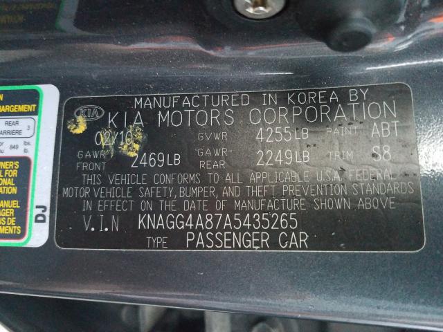 Photo 9 VIN: KNAGG4A87A5435265 - KIA OPTIMA LX 