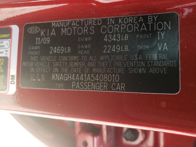 Photo 9 VIN: KNAGH4A41A5408010 - KIA OPTIMA EX 