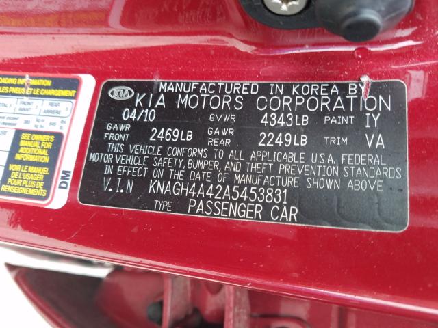 Photo 9 VIN: KNAGH4A42A5453831 - KIA OPTIMA EX 