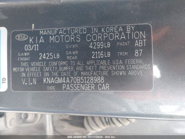 Photo 8 VIN: KNAGM4A70B5128988 - KIA OPTIMA 