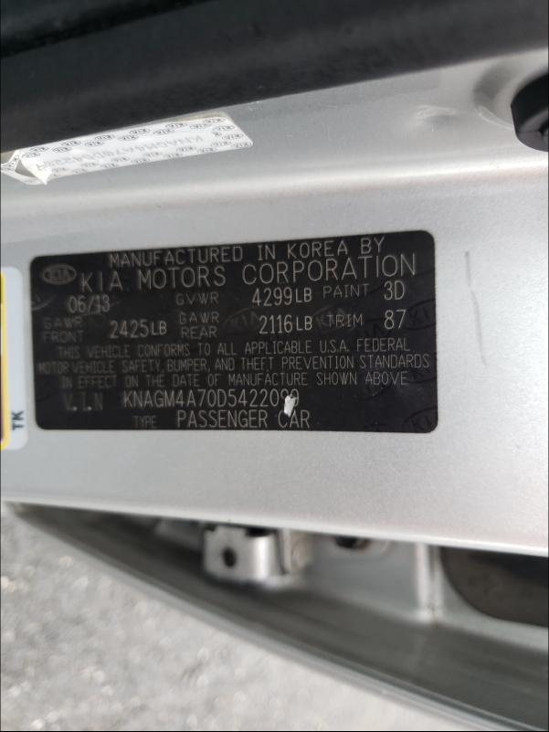 Photo 9 VIN: KNAGM4A70D5422099 - KIA OPTIMA LX 