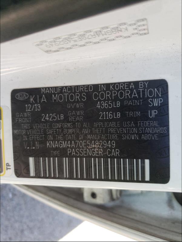 Photo 9 VIN: KNAGM4A70E5482949 - KIA OPTIMA LX 