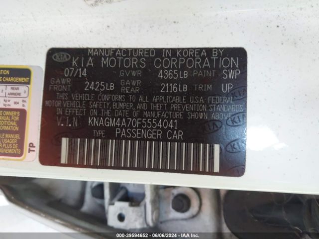 Photo 8 VIN: KNAGM4A70F5554041 - KIA OPTIMA 