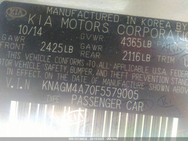 Photo 8 VIN: KNAGM4A70F5579005 - KIA OPTIMA 