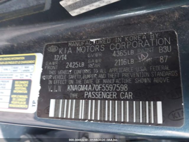 Photo 8 VIN: KNAGM4A70F5597598 - KIA OPTIMA 