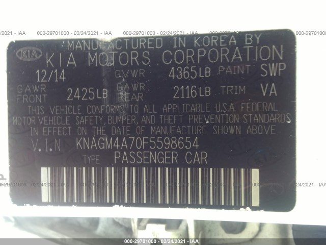 Photo 8 VIN: KNAGM4A70F5598654 - KIA OPTIMA 