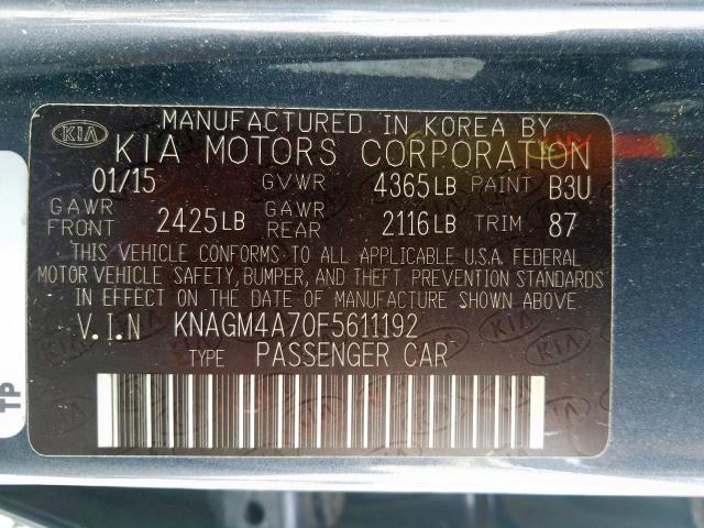 Photo 9 VIN: KNAGM4A70F5611192 - KIA OPTIMA LX 