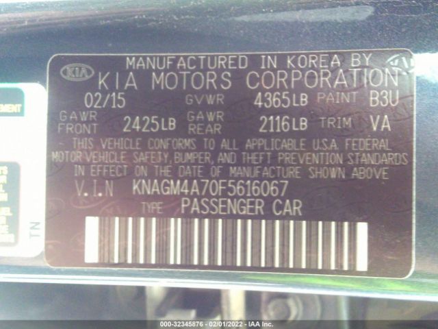 Photo 8 VIN: KNAGM4A70F5616067 - KIA OPTIMA 