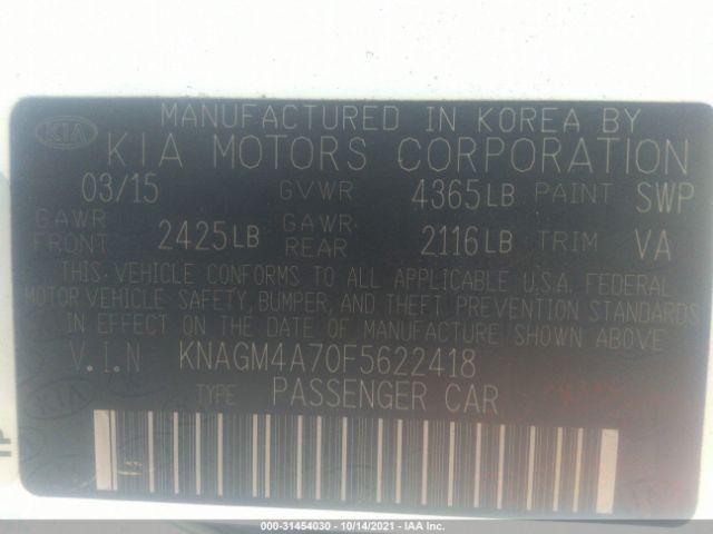 Photo 8 VIN: KNAGM4A70F5622418 - KIA OPTIMA 