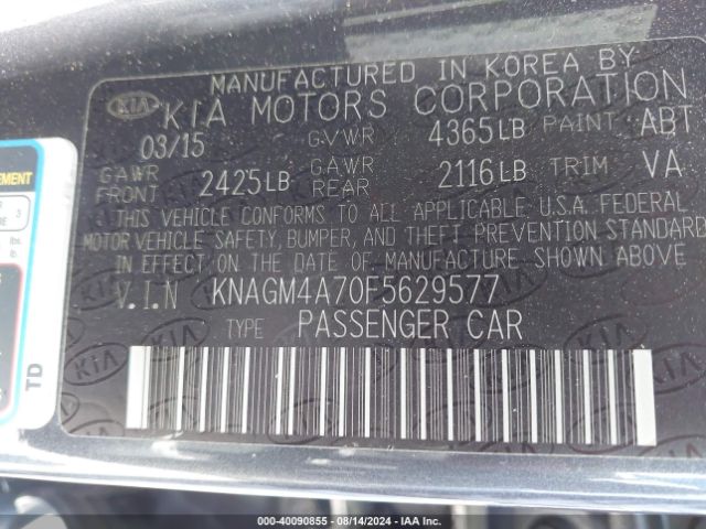 Photo 8 VIN: KNAGM4A70F5629577 - KIA OPTIMA 