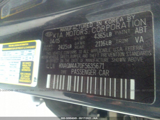 Photo 8 VIN: KNAGM4A70F5635671 - KIA OPTIMA 