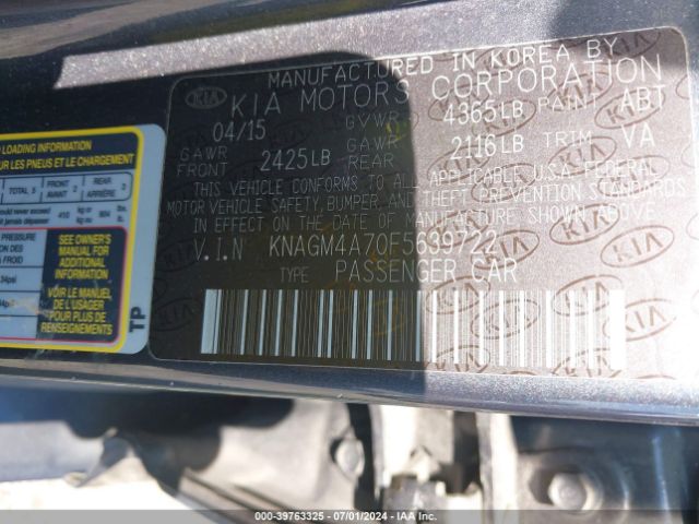 Photo 8 VIN: KNAGM4A70F5639722 - KIA OPTIMA 