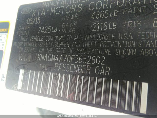 Photo 8 VIN: KNAGM4A70F5652602 - KIA OPTIMA 