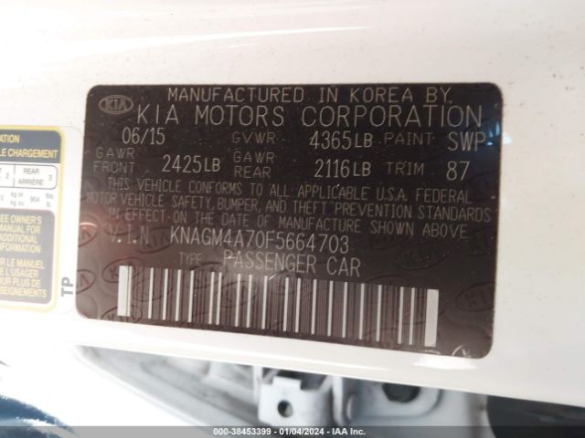 Photo 8 VIN: KNAGM4A70F5664703 - KIA OPTIMA 