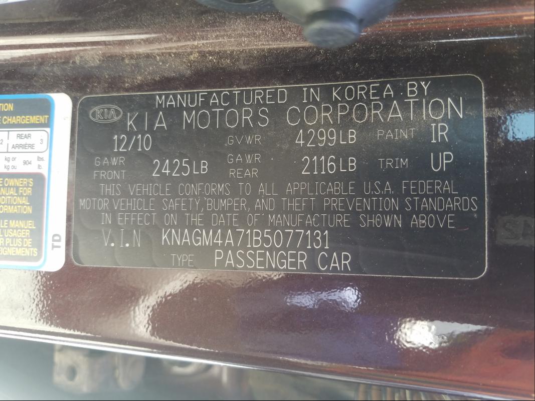 Photo 9 VIN: KNAGM4A71B5077131 - KIA OPTIMA LX 