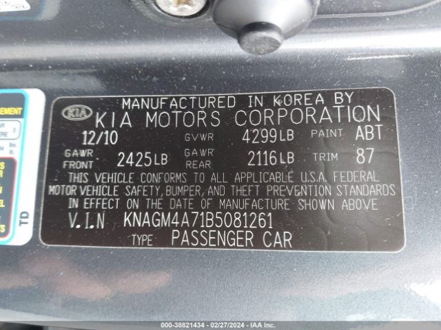 Photo 8 VIN: KNAGM4A71B5081261 - KIA OPTIMA 