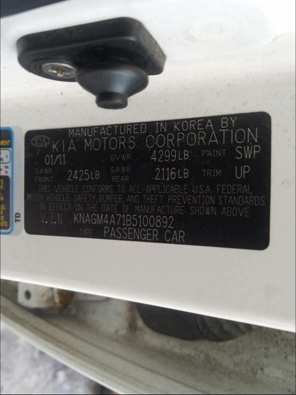 Photo 9 VIN: KNAGM4A71B5100892 - KIA OPTIMA LX 