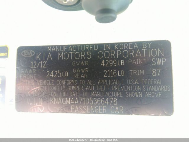 Photo 8 VIN: KNAGM4A71D5366478 - KIA OPTIMA 