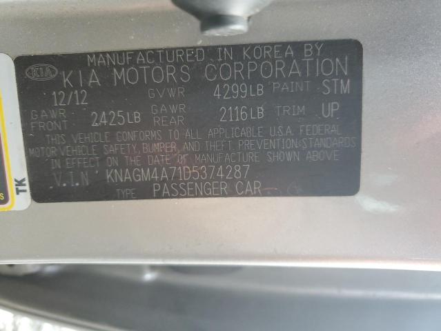 Photo 11 VIN: KNAGM4A71D5374287 - KIA OPTIMA LX 