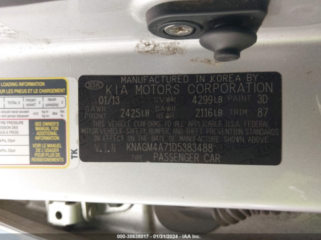 Photo 8 VIN: KNAGM4A71D5383488 - KIA OPTIMA 