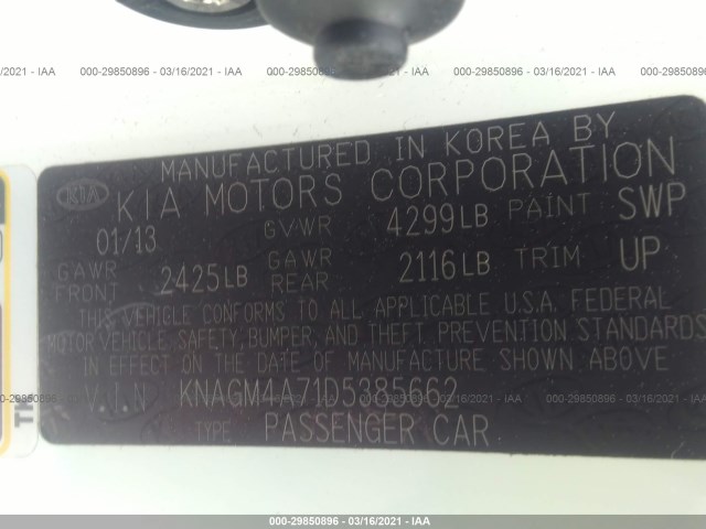 Photo 8 VIN: KNAGM4A71D5385662 - KIA OPTIMA 