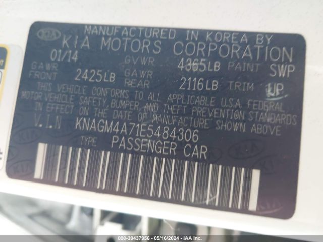 Photo 8 VIN: KNAGM4A71E5484306 - KIA OPTIMA 