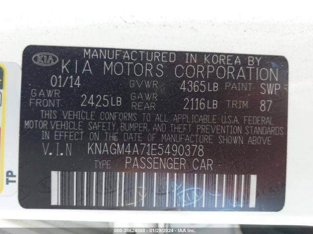 Photo 8 VIN: KNAGM4A71E5490378 - KIA OPTIMA 