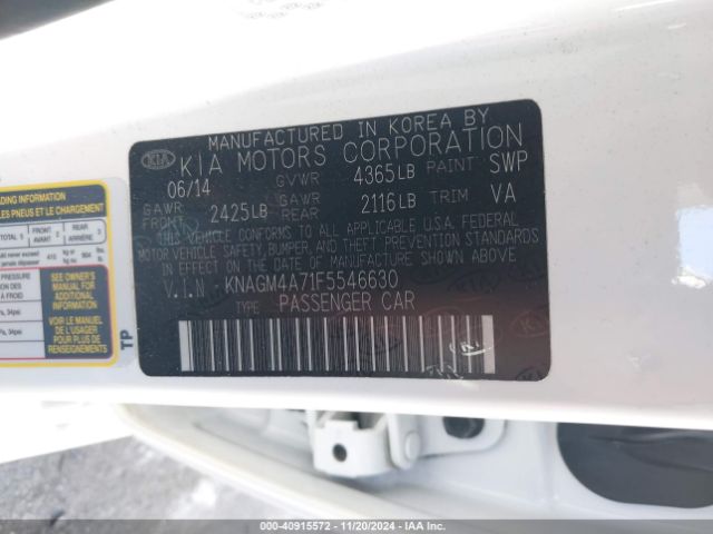 Photo 8 VIN: KNAGM4A71F5546630 - KIA OPTIMA 