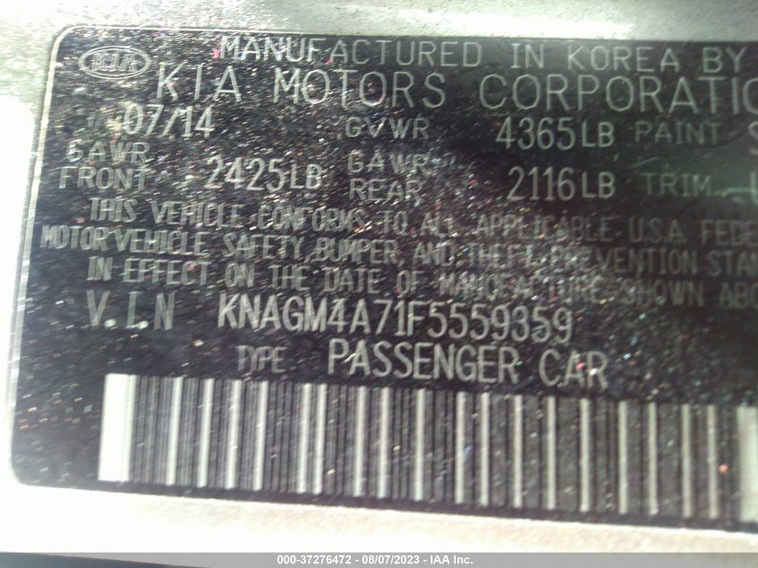 Photo 8 VIN: KNAGM4A71F5559359 - KIA OPTIMA 