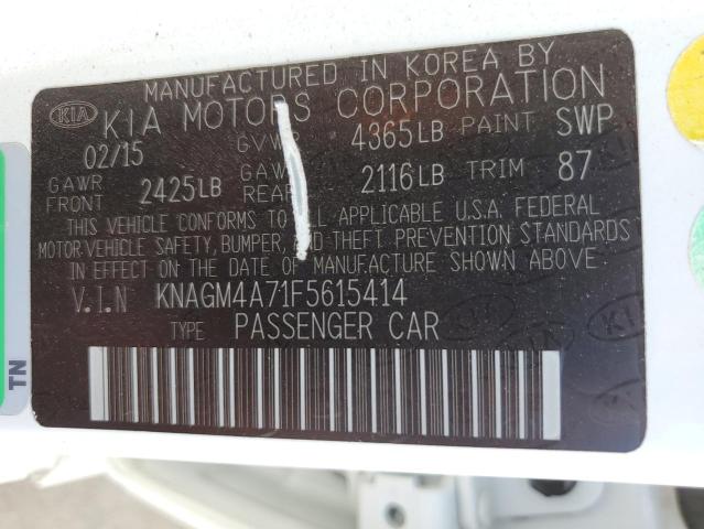 Photo 12 VIN: KNAGM4A71F5615414 - KIA OPTIMA LX 