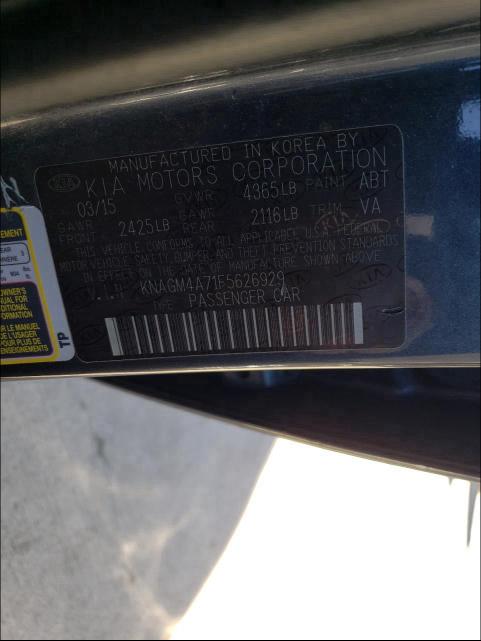 Photo 9 VIN: KNAGM4A71F5626929 - KIA OPTIMA LX 