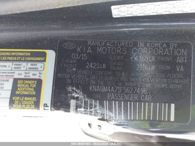 Photo 8 VIN: KNAGM4A71F5627496 - KIA OPTIMA 