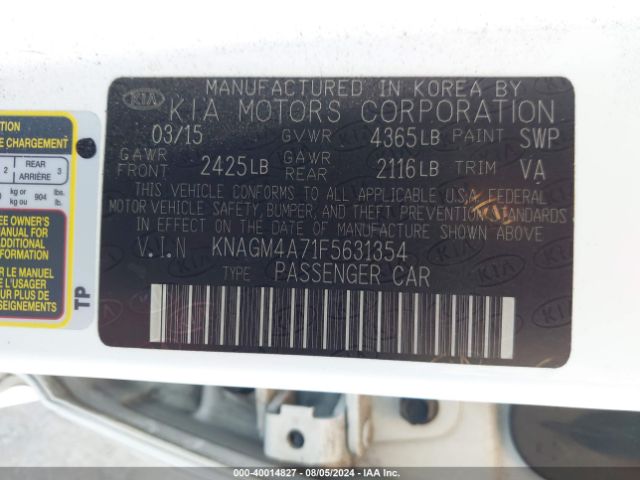 Photo 8 VIN: KNAGM4A71F5631354 - KIA OPTIMA 