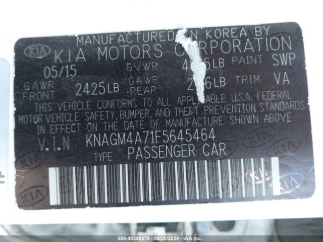 Photo 8 VIN: KNAGM4A71F5645464 - KIA OPTIMA 