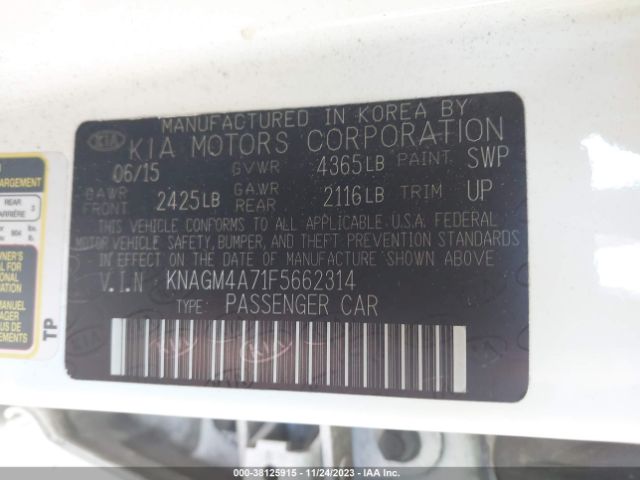 Photo 8 VIN: KNAGM4A71F5662314 - KIA OPTIMA 