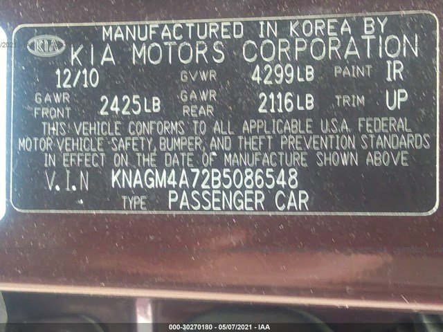 Photo 8 VIN: KNAGM4A72B5086548 - KIA OPTIMA 