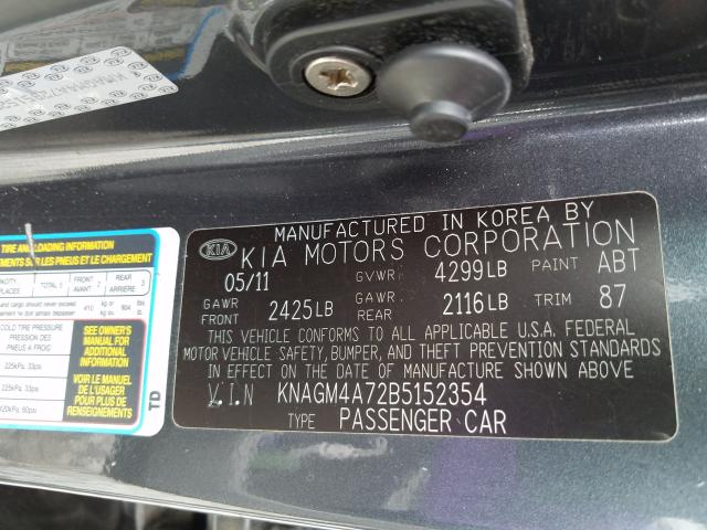 Photo 9 VIN: KNAGM4A72B5152354 - KIA OPTIMA LX 