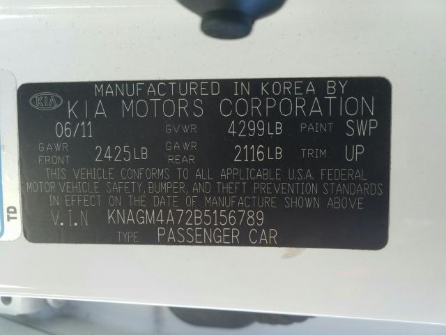 Photo 9 VIN: KNAGM4A72B5156789 - KIA OPTIMA LX 