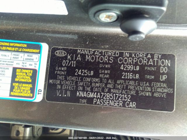 Photo 8 VIN: KNAGM4A72B5172152 - KIA OPTIMA 