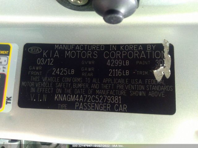 Photo 8 VIN: KNAGM4A72C5279381 - KIA OPTIMA 