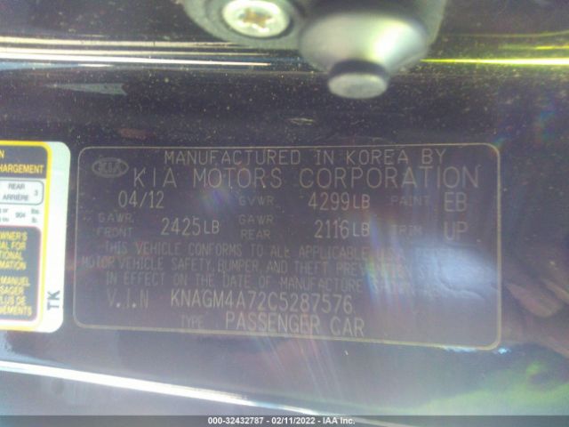 Photo 8 VIN: KNAGM4A72C5287576 - KIA OPTIMA 