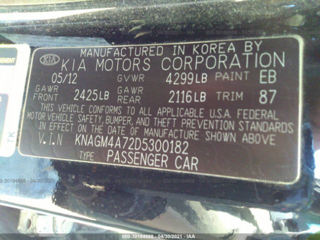 Photo 8 VIN: KNAGM4A72D5300182 - KIA OPTIMA 